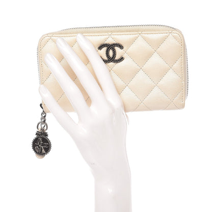 Chanel Metallic Calfskin Quilted Small CC Zip Around Wallet Pearl 2 of 9