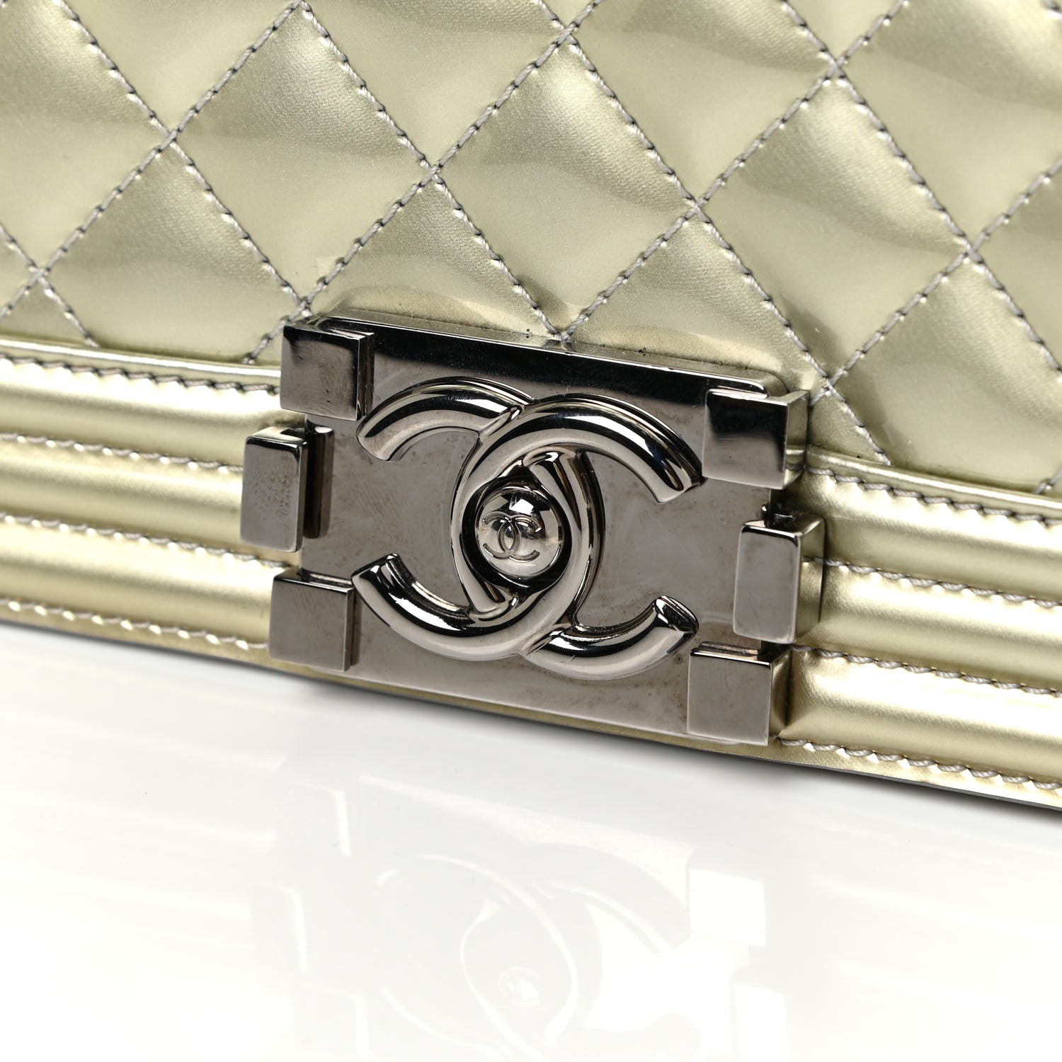 Chanel Metallic Patent Calfskin Quilted Medium Boy Flap Silver 10 of 16