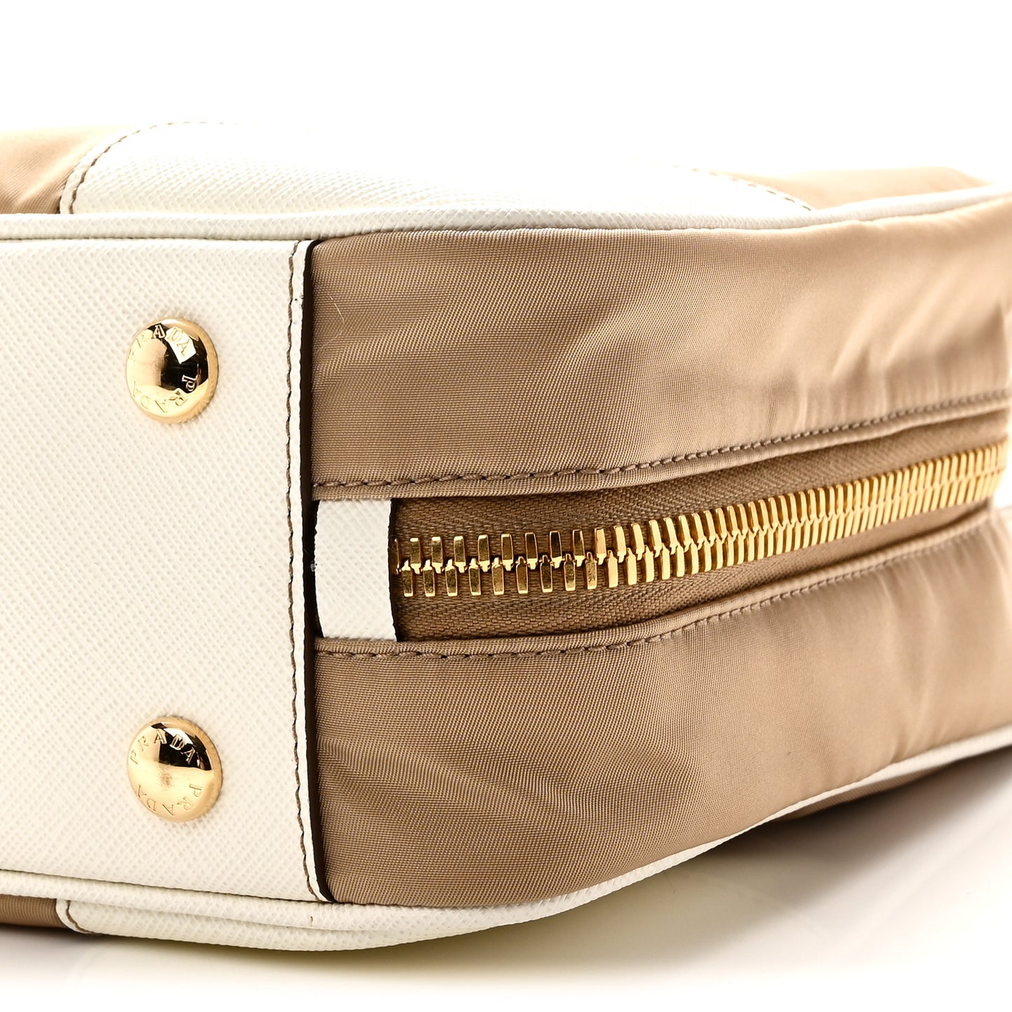 Re-Nylon Saffiano Medium Re-Edition 1978 Two Handle Bag White Biege