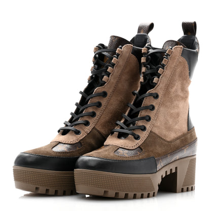 Louis Vuitton Suede Calfskin Monogram Laureate Platform Desert Boots 35 Taupe 3 of 10