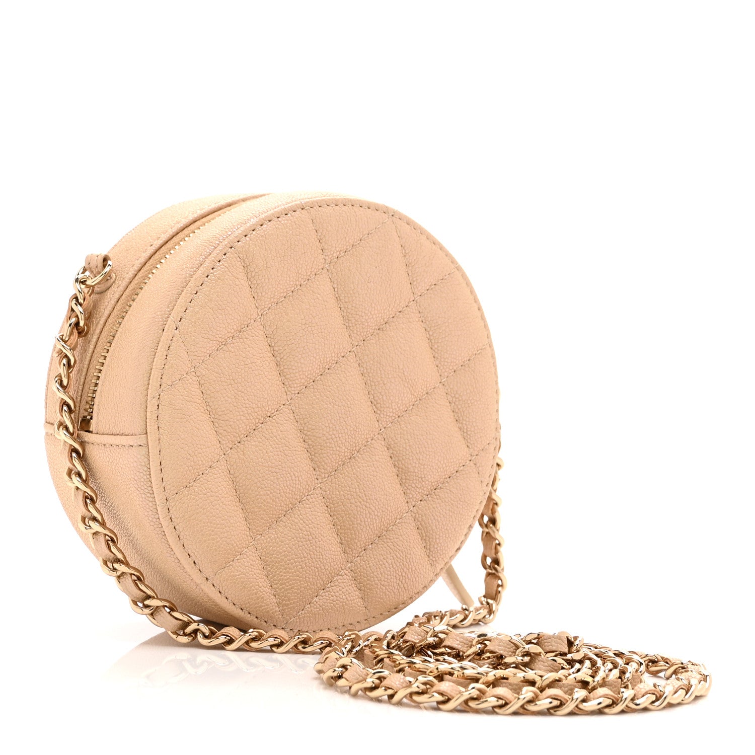 Chanel Iridescent Caviar Quilted Round Clutch With Chain Beige 3 of 10