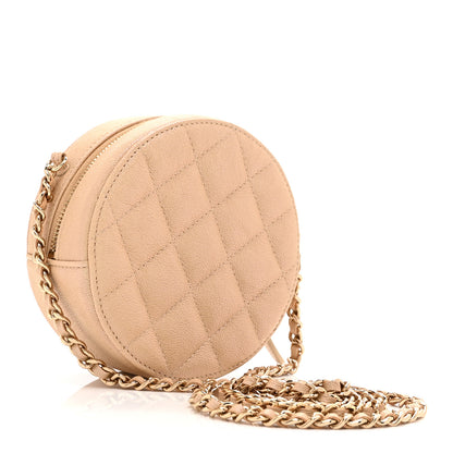 Chanel Iridescent Caviar Quilted Round Clutch With Chain Beige 3 of 10