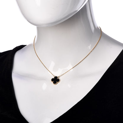 Van Cleef & Arpels 18K Yellow Gold Black Onyx Vintage Alhambra Pendant Necklace 2 of 7