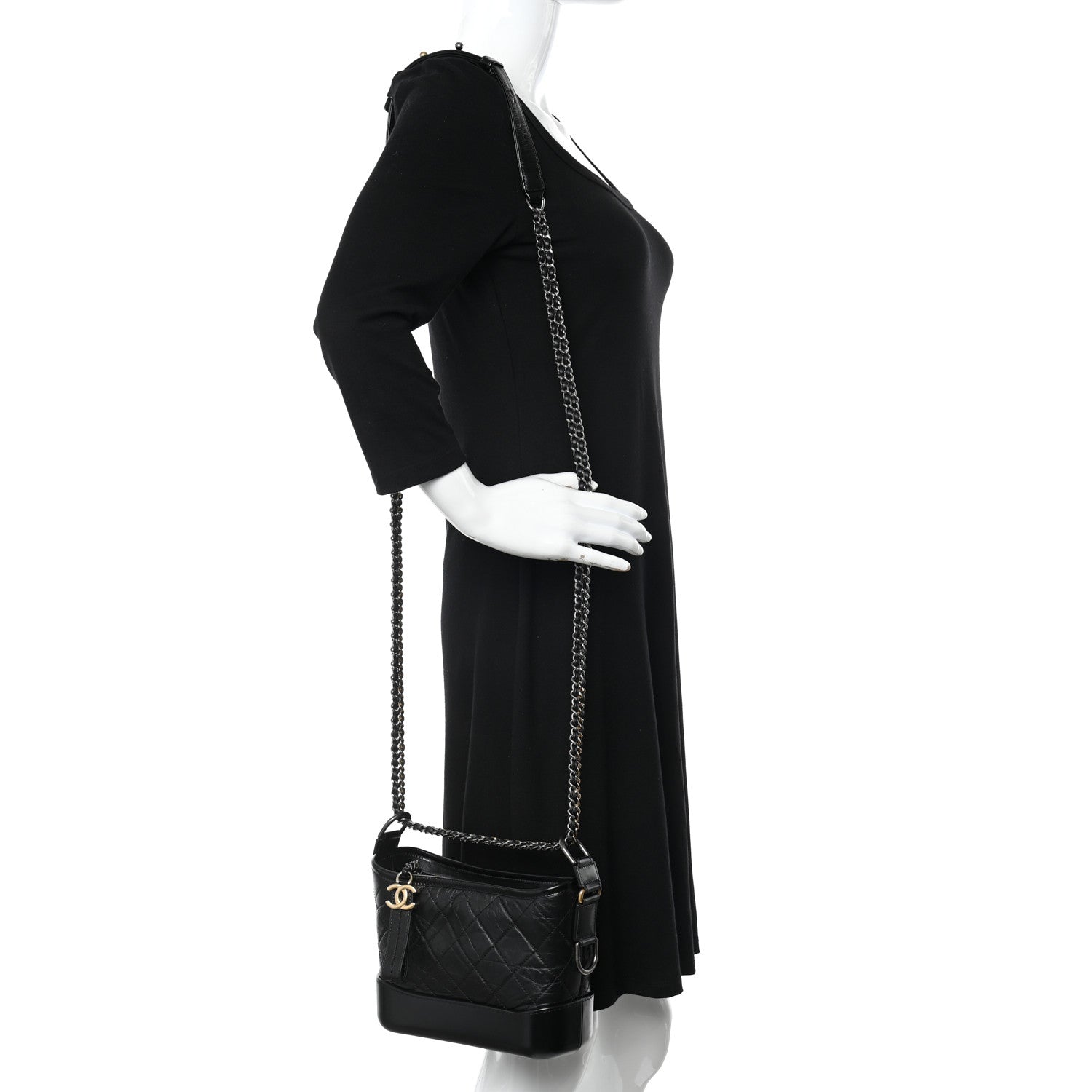 Chanel Aged Calfskin Quilted Small Gabrielle Hobo Black 2 of 10