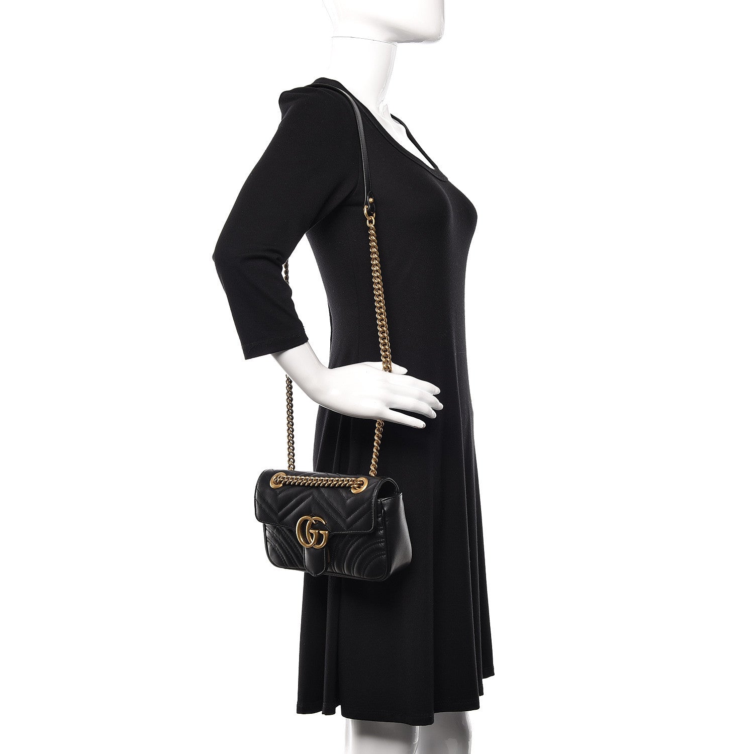 Gucci Calfskin Matelasse Mini GG Marmont Shoulder Bag Black 2 of 10