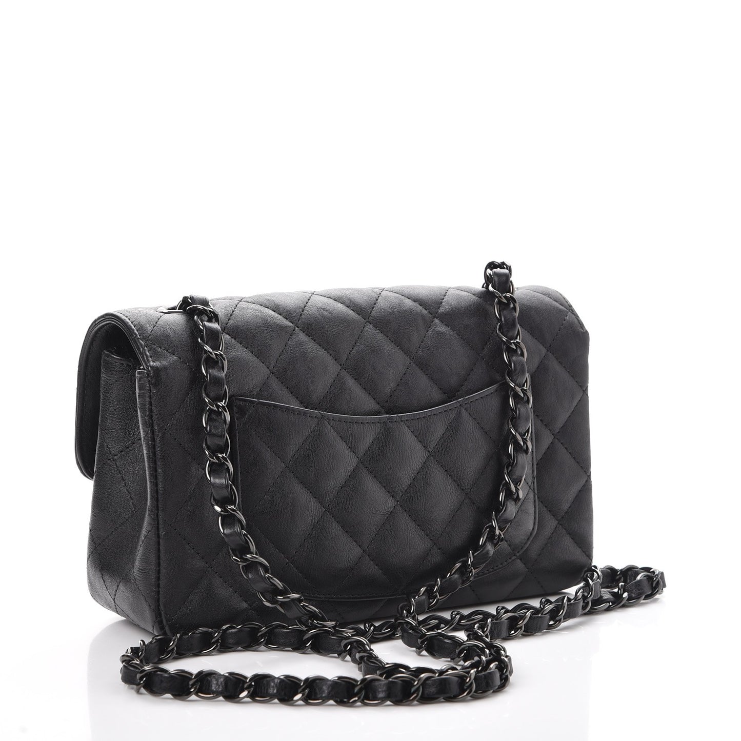 Crumpled Calfskin Quilted Mini Rectangular Flap So Black