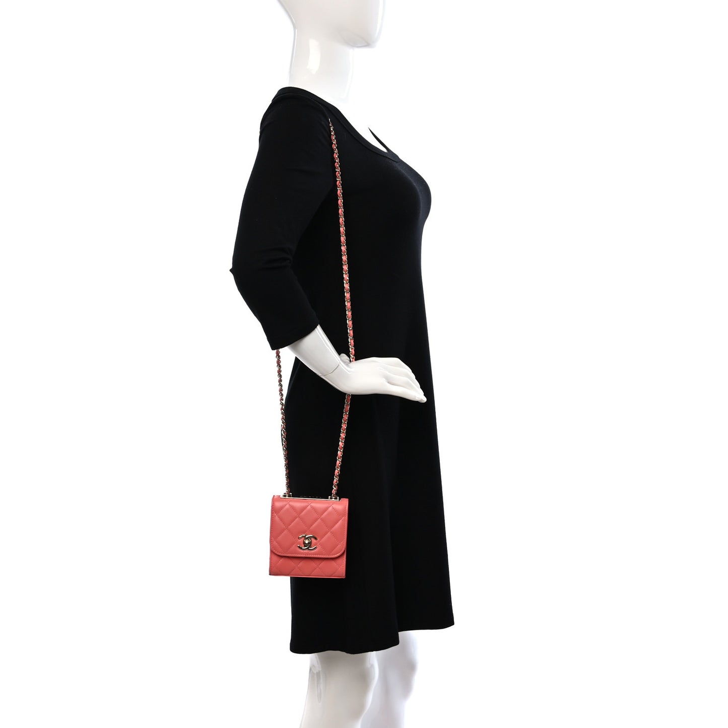 Lambskin Quilted Mini Trendy CC Clutch With Chain Coral Pink