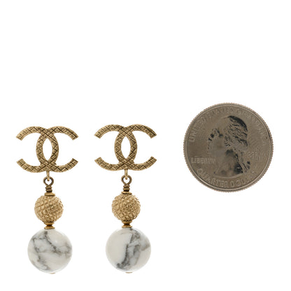 Chanel Metal Pearl Quilted CC Drop Earrings Gold White 2 of 4