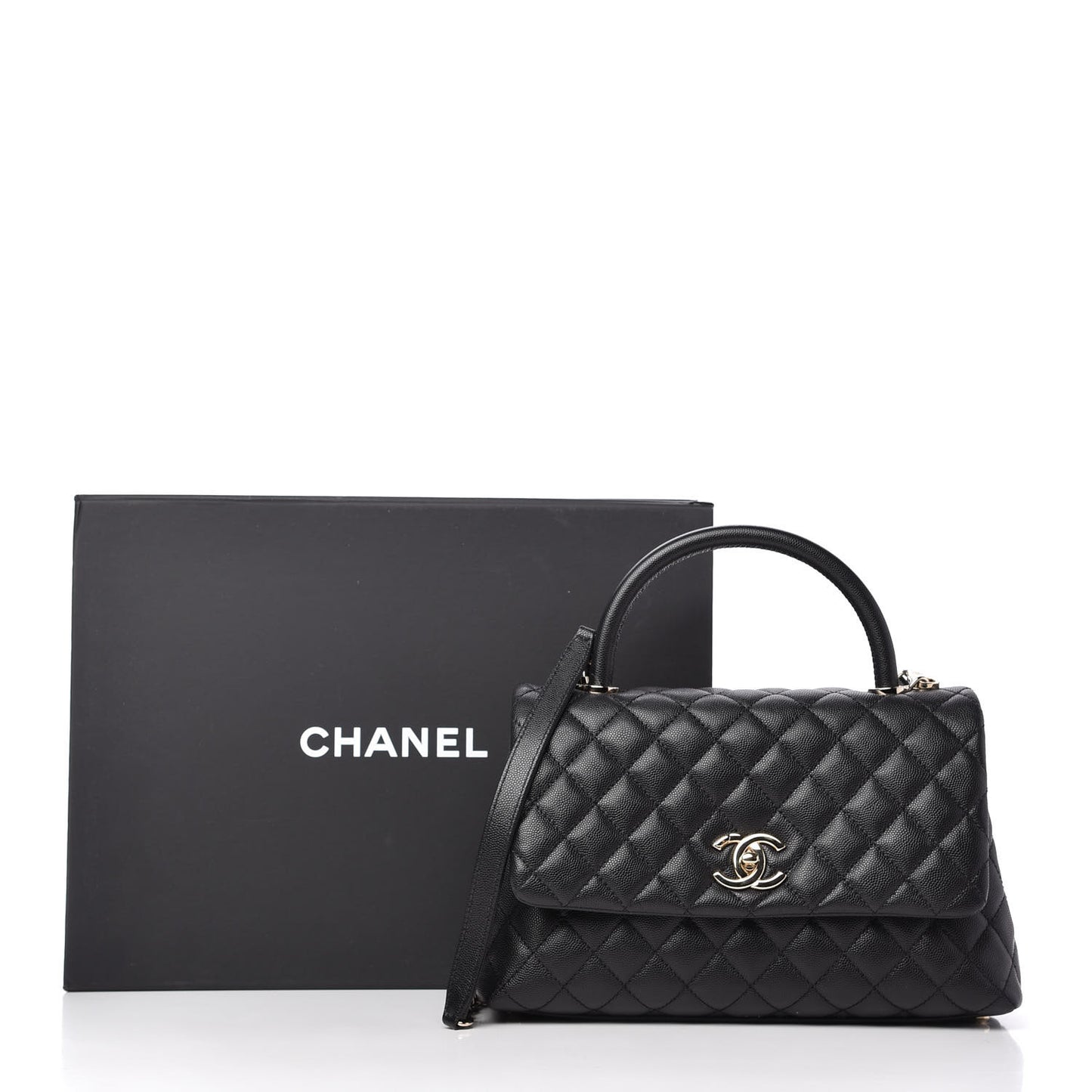 Caviar Quilted Small Coco Handle Flap Black