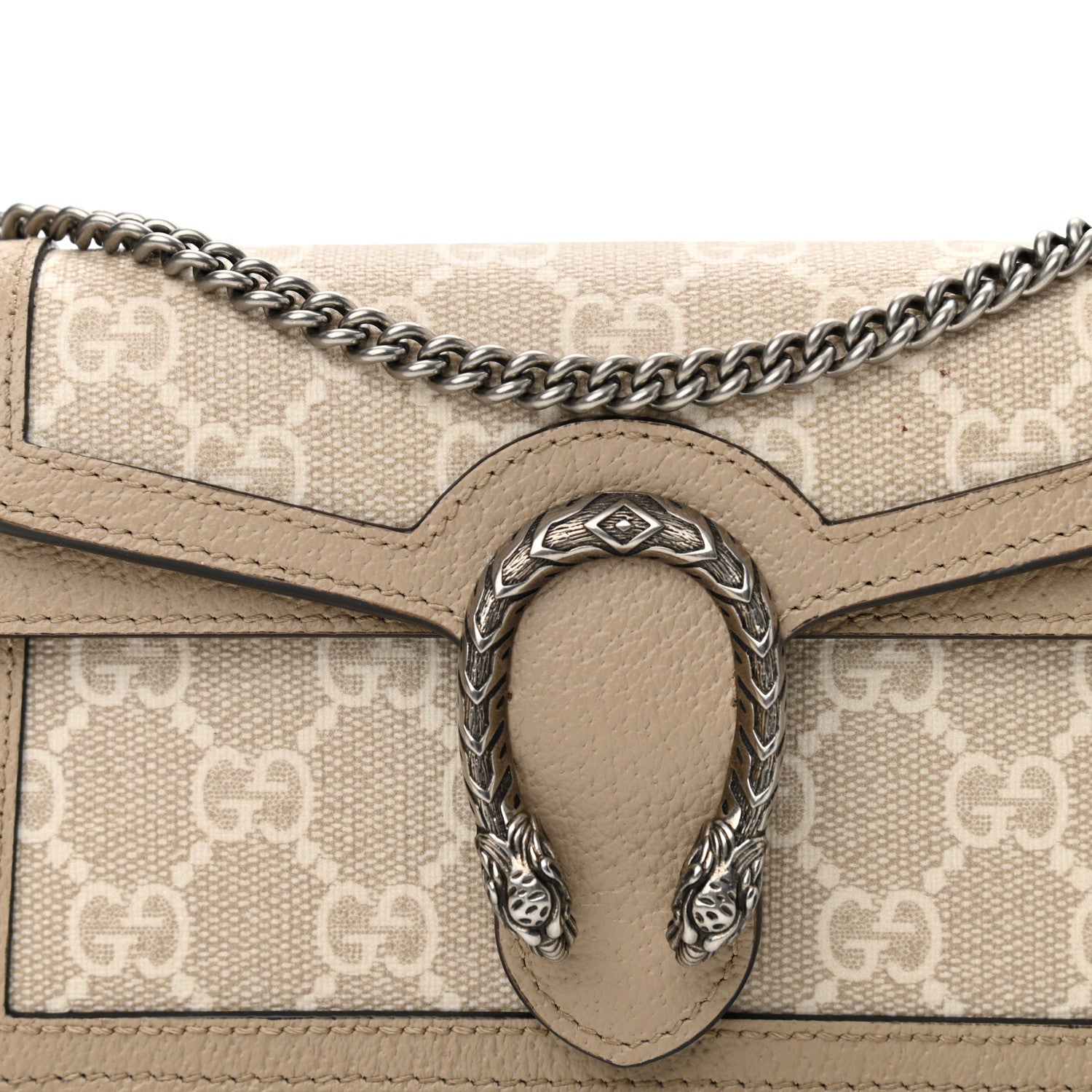 Gucci GG Supreme Monogram Textured Dollar Calfskin Super Mini Dionysus Shoulder Bag Beige Mystic White Oatmeal 8 of 14