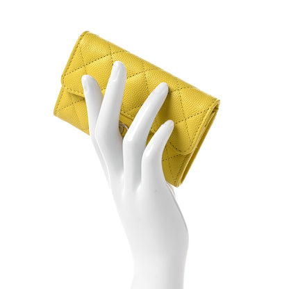 Chanel Caviar Quilted Flap Card Holder Wallet Yellow 2 of 8
