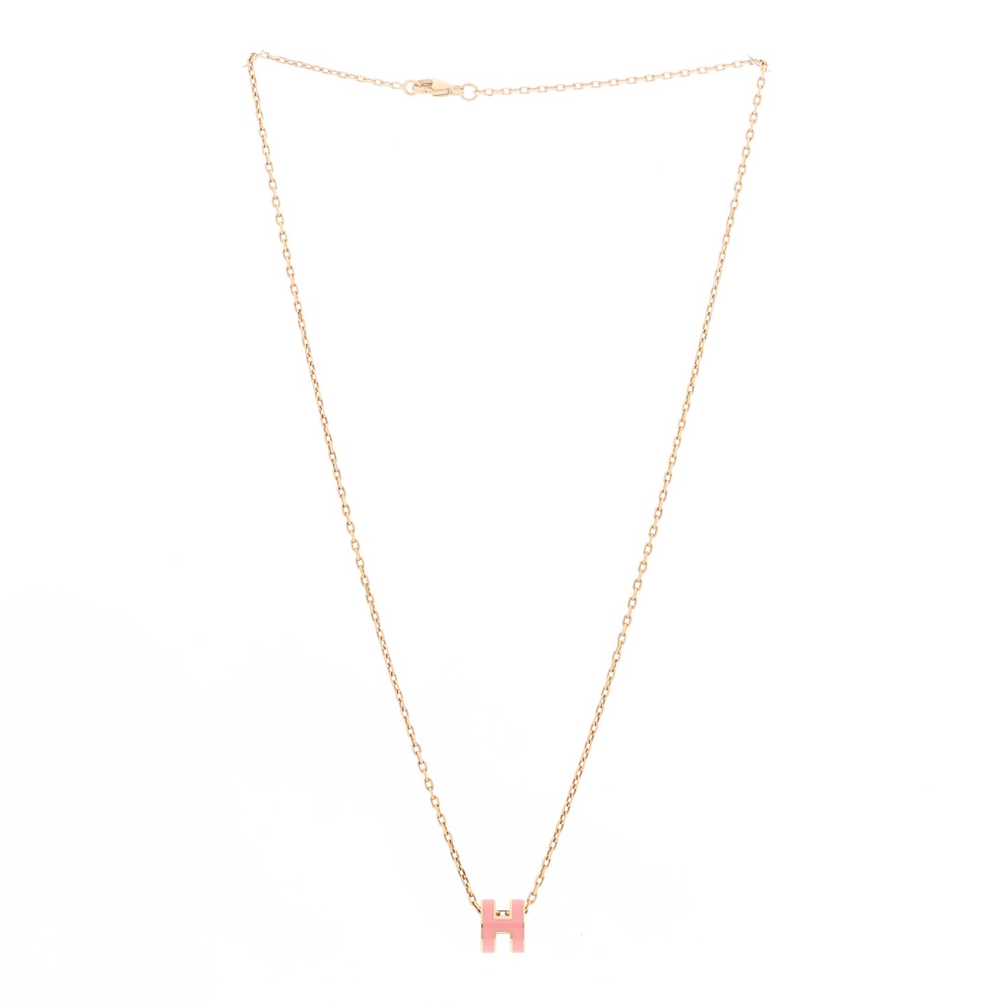 Lacquered Gold Mini Pop H Pendant Necklace Rose Dragee