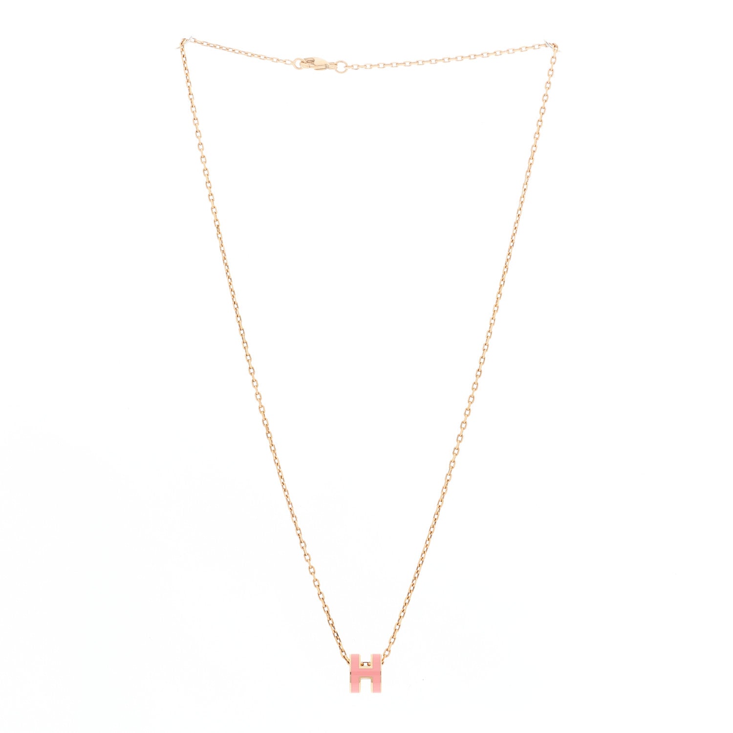 Hermes Lacquered Gold Mini Pop H Pendant Necklace Rose Dragee 3 of 6