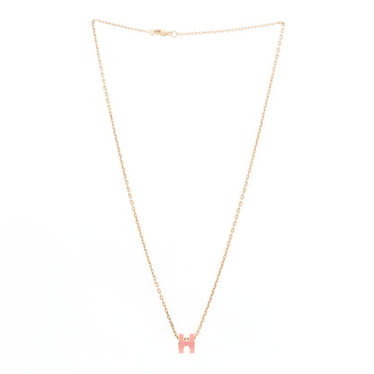 Hermes Lacquered Gold Mini Pop H Pendant Necklace Rose Dragee 3 of 6