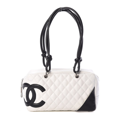 Chanel Calfskin Quilted Large Cambon Bowler White Black 1 of 10