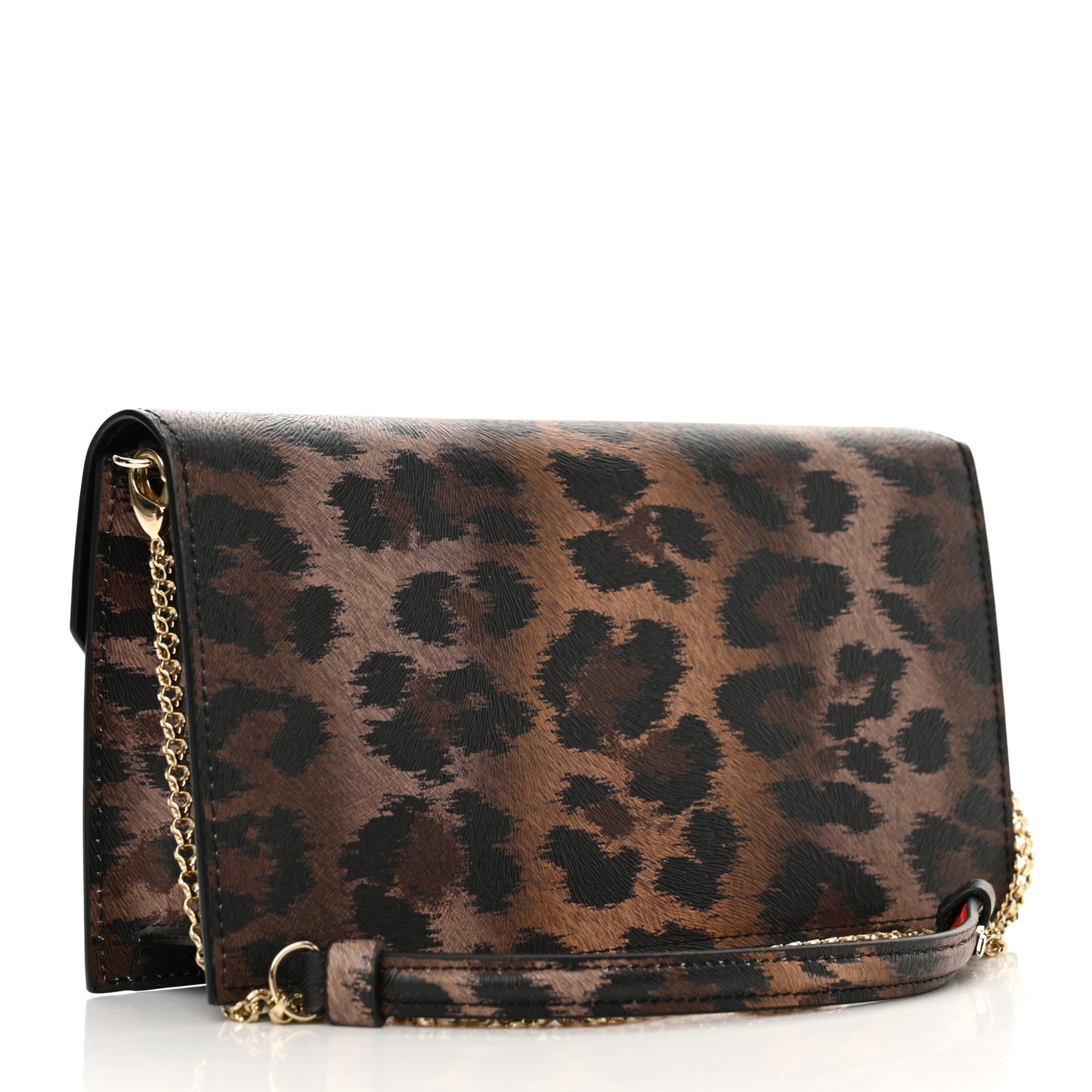Calfskin Kitty Print Loubi54 Crossbody Clutch Brown Gold