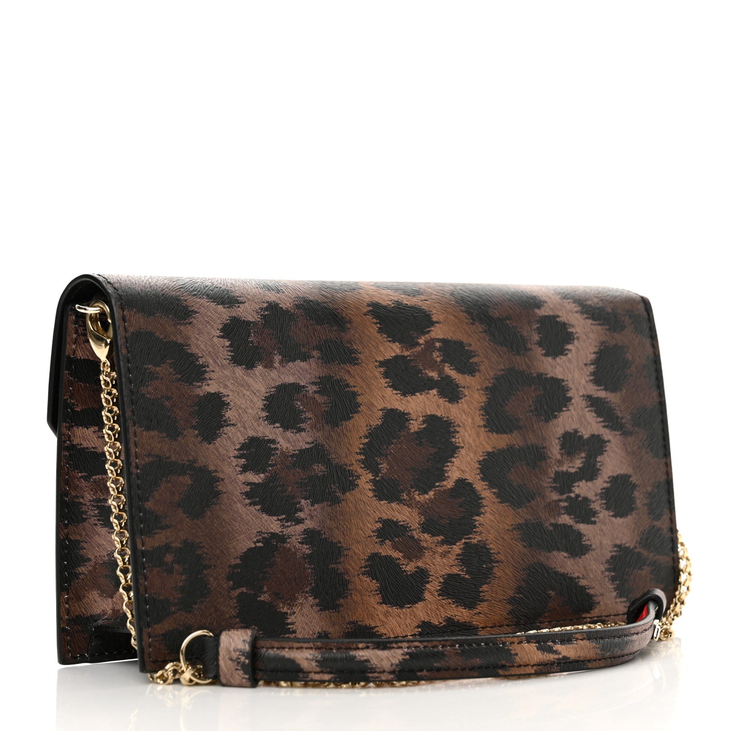Christian Louboutin Calfskin Kitty Print Loubi54 Crossbody Clutch Brown Gold 3 of 11
