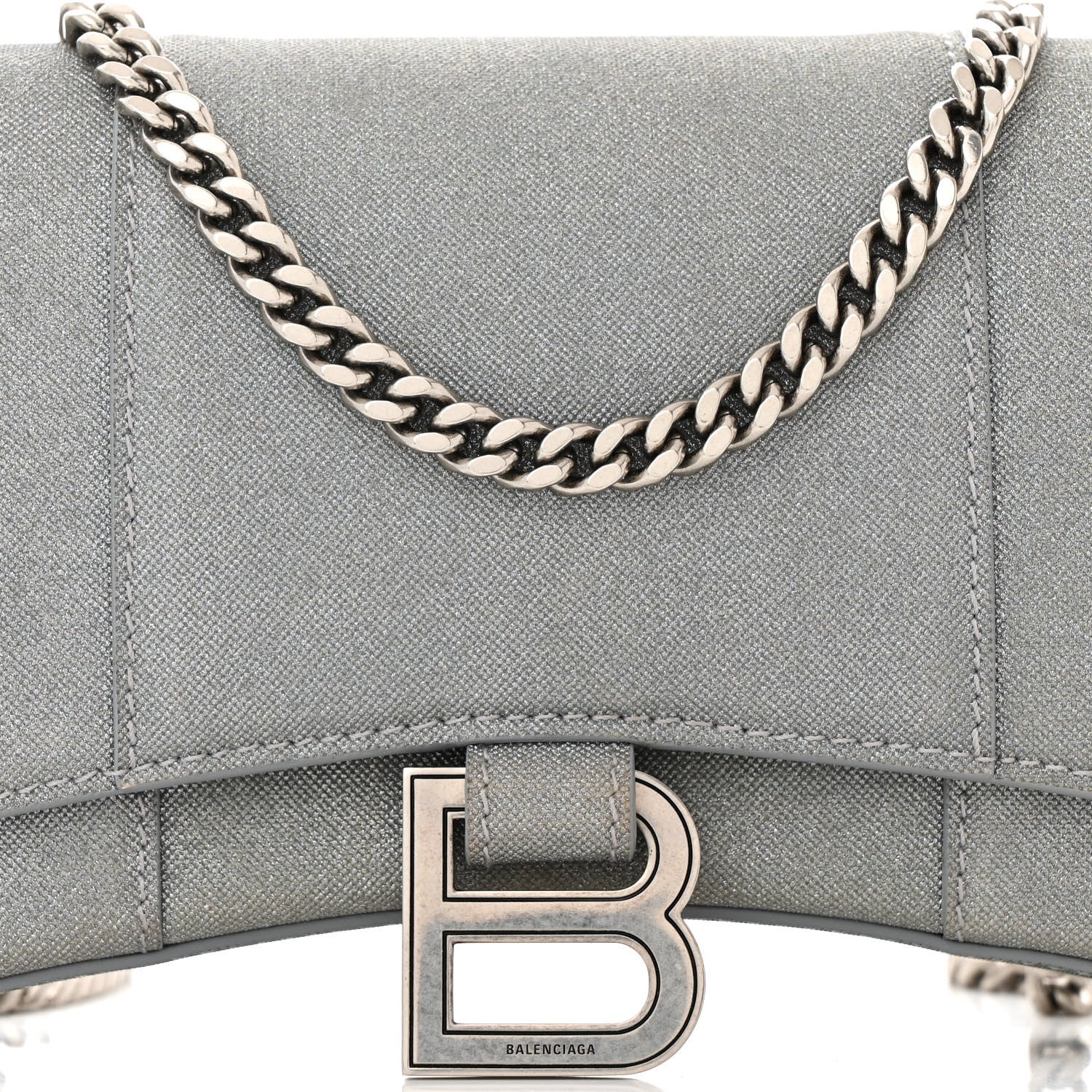 Balenciaga Glitter Fabric Hourglass Chain Bag Grey 7 of 9