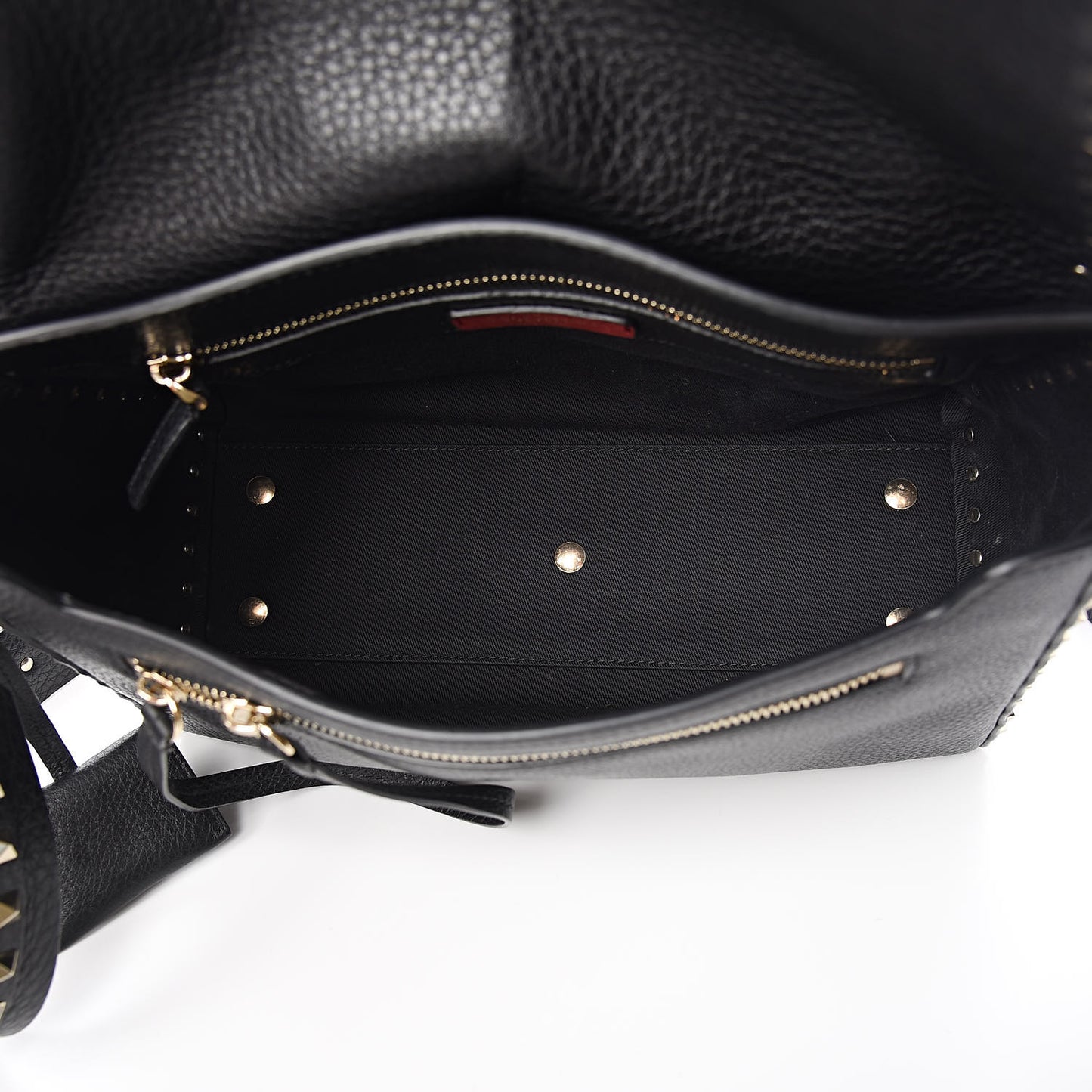 Pebbled Calfskin Rockstud Top Handle Shoulder Bag Black