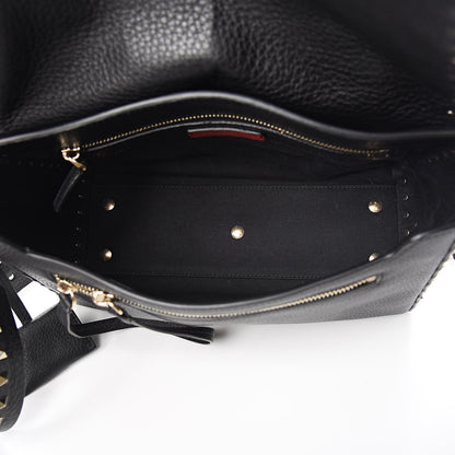 Valentino Garavani Pebbled Calfskin Rockstud Top Handle Shoulder Bag Black 5 of 9