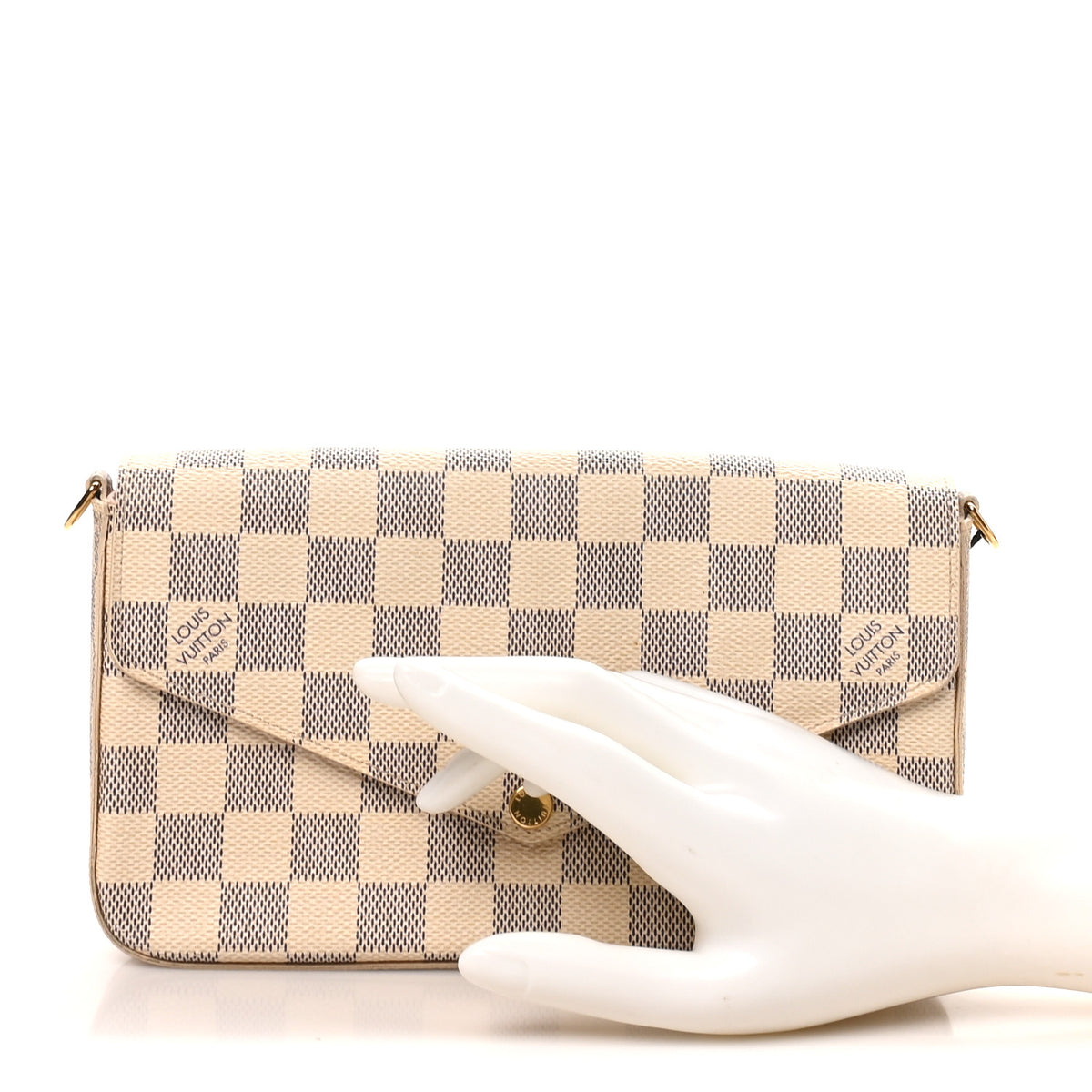 Damier Azur Pochette Felicie Chain Wallet Rose Ballerine