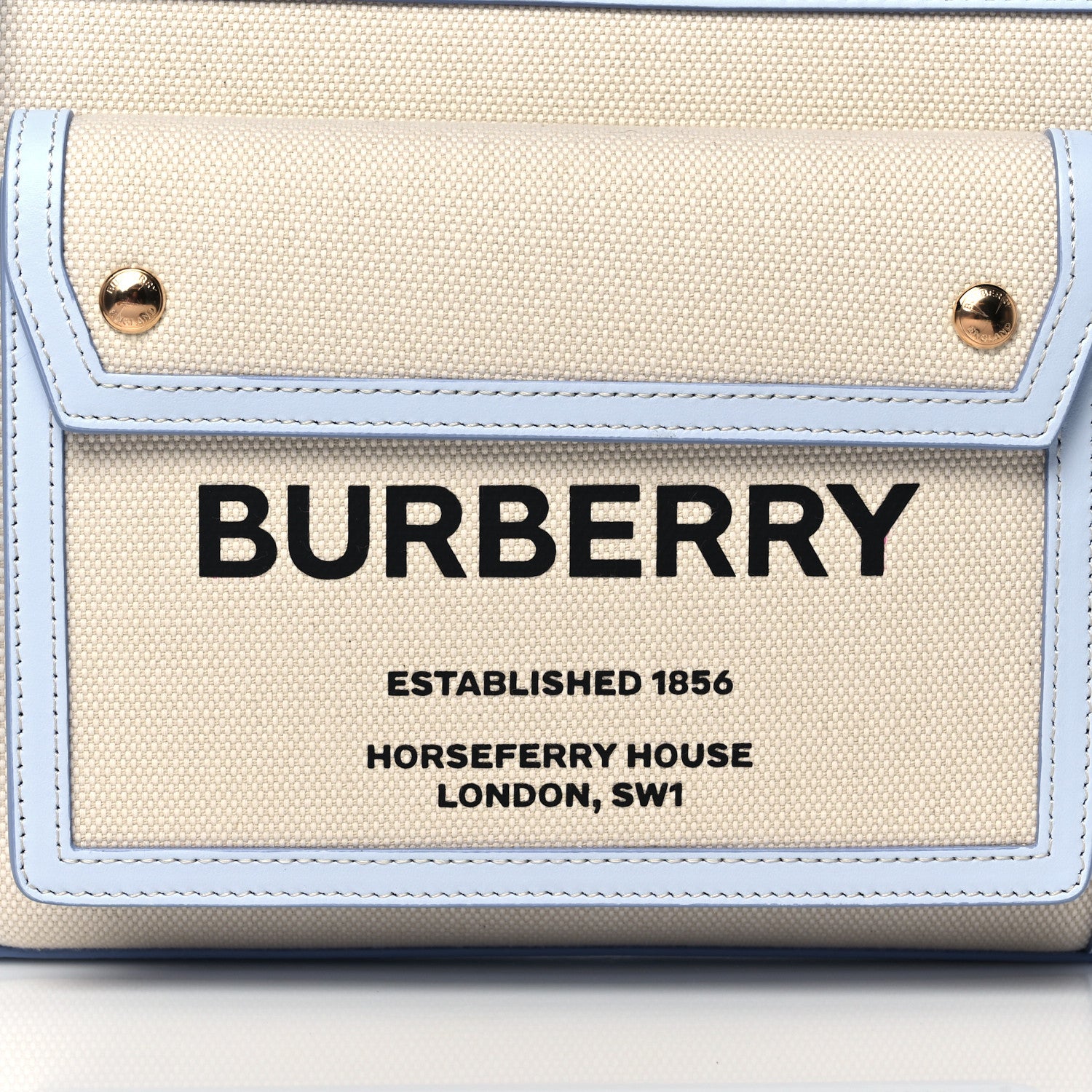 Burberry Canvas Smooth Calfskin Two Tone Mini Pocket Bag Natural Pale Blue 10 of 15