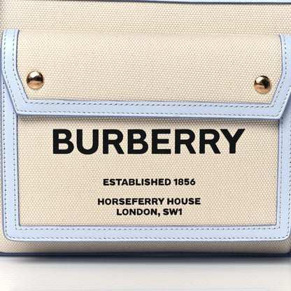Burberry Canvas Smooth Calfskin Two Tone Mini Pocket Bag Natural Pale Blue 10 of 15