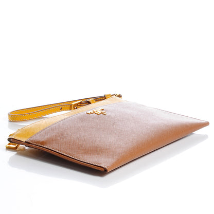 Prada Saffiano Bi-Color Wristlet Clutch Caramel Mimosa 4 of 8
