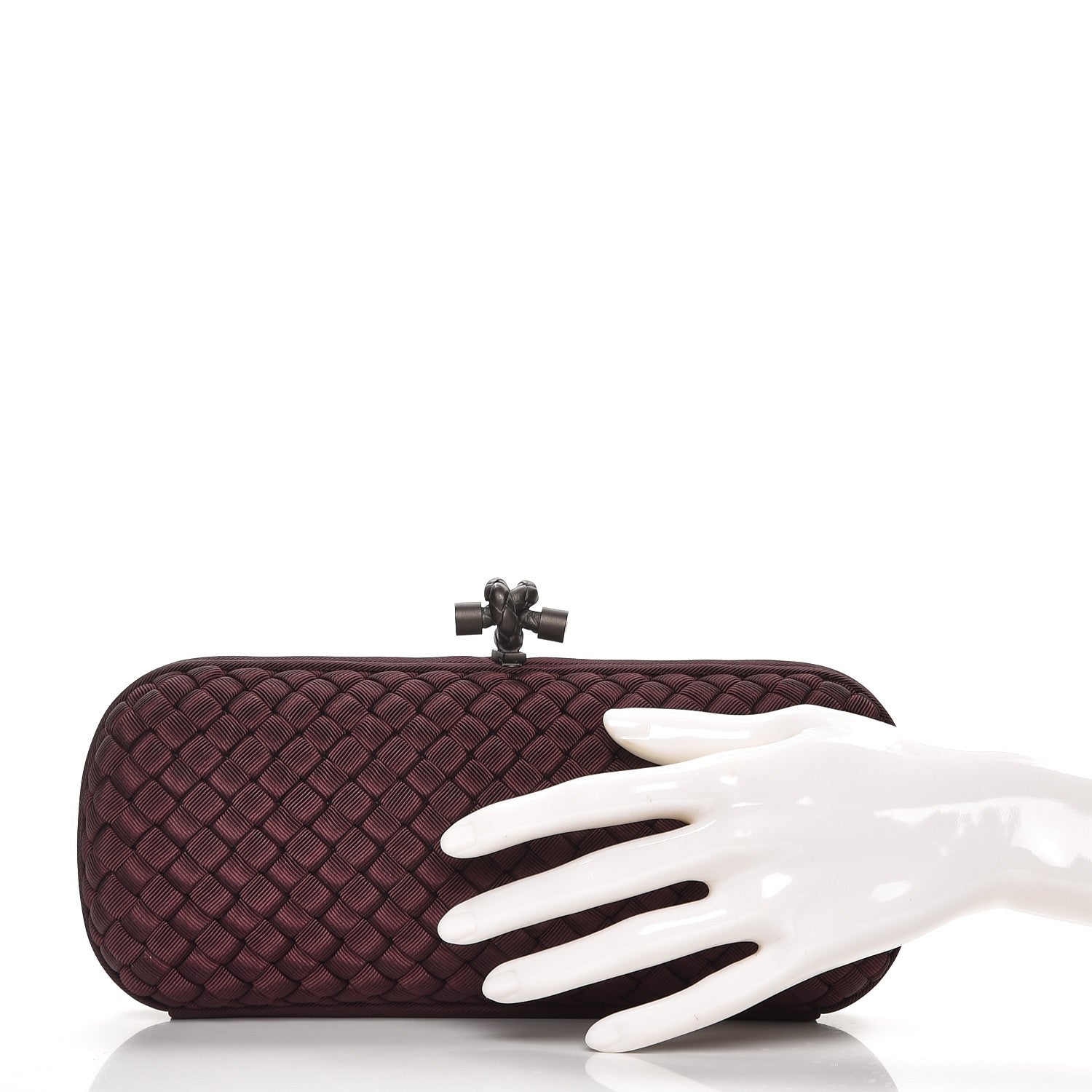 Bottega Veneta Silk Faille Intrecciato Knot Clutch Aubergine 2 of 6