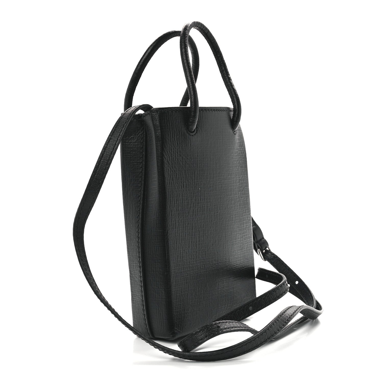 Balenciaga Squared Calfskin Logo Shopping Phone Holder Bag Black 3 of 11