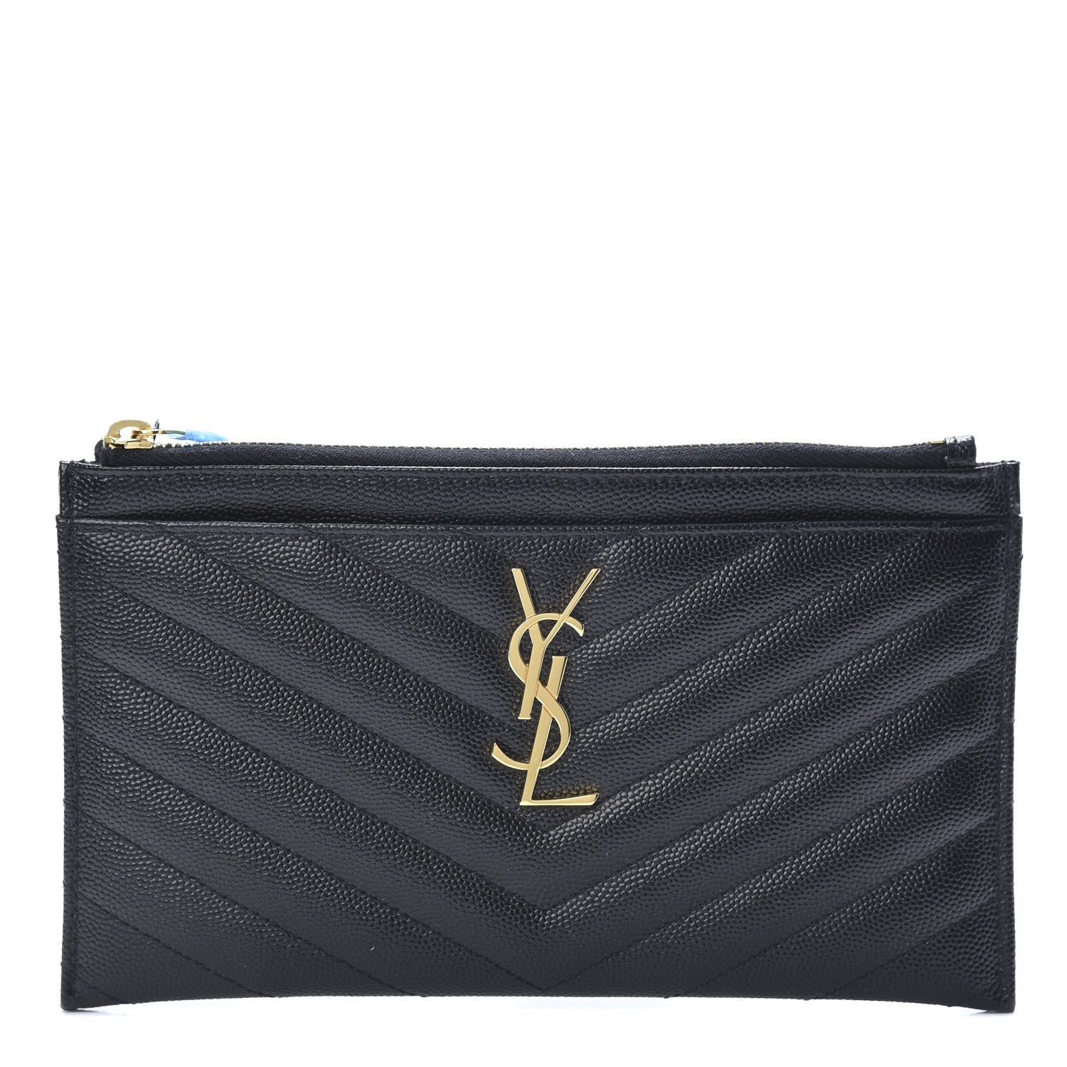 Saint Laurent Grain De Poudre Chevron Monogram Bill Pouch Black 1 of 8
