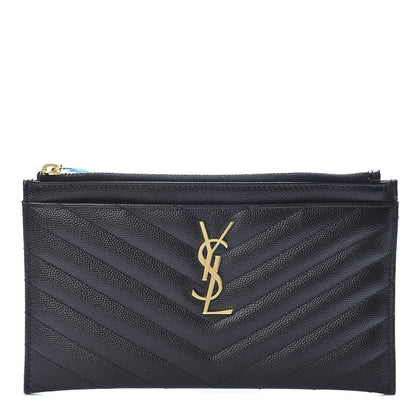 Saint Laurent Grain De Poudre Chevron Monogram Bill Pouch Black 1 of 8