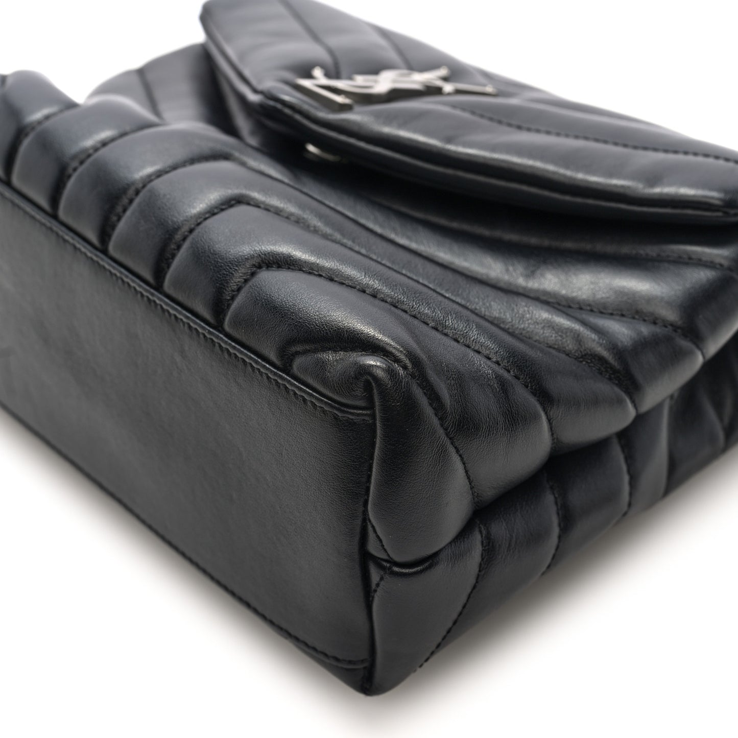Calfskin Y Quilted Monogram Small Loulou Chain Satchel Black