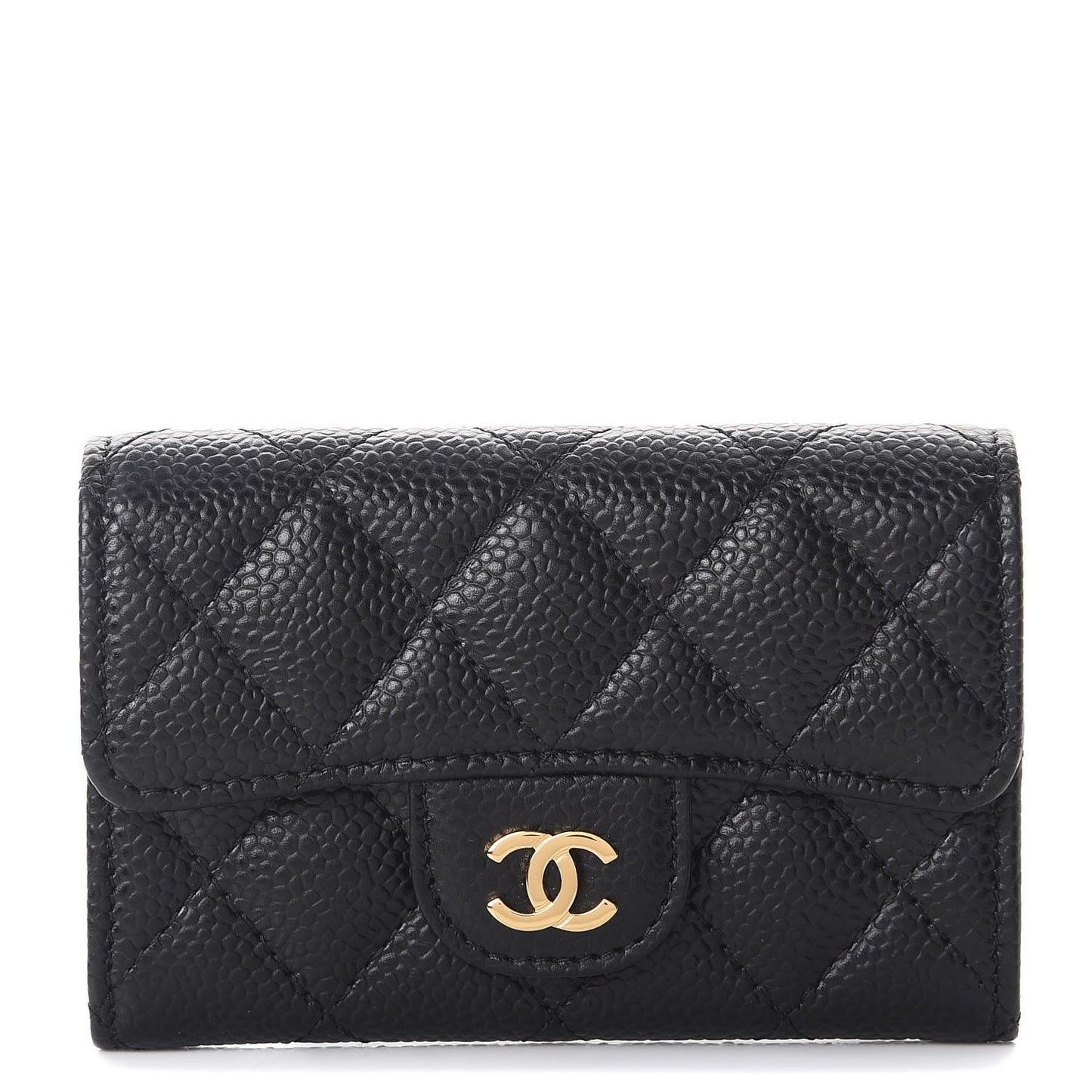 Caviar Quilted Flap Card Holder Black