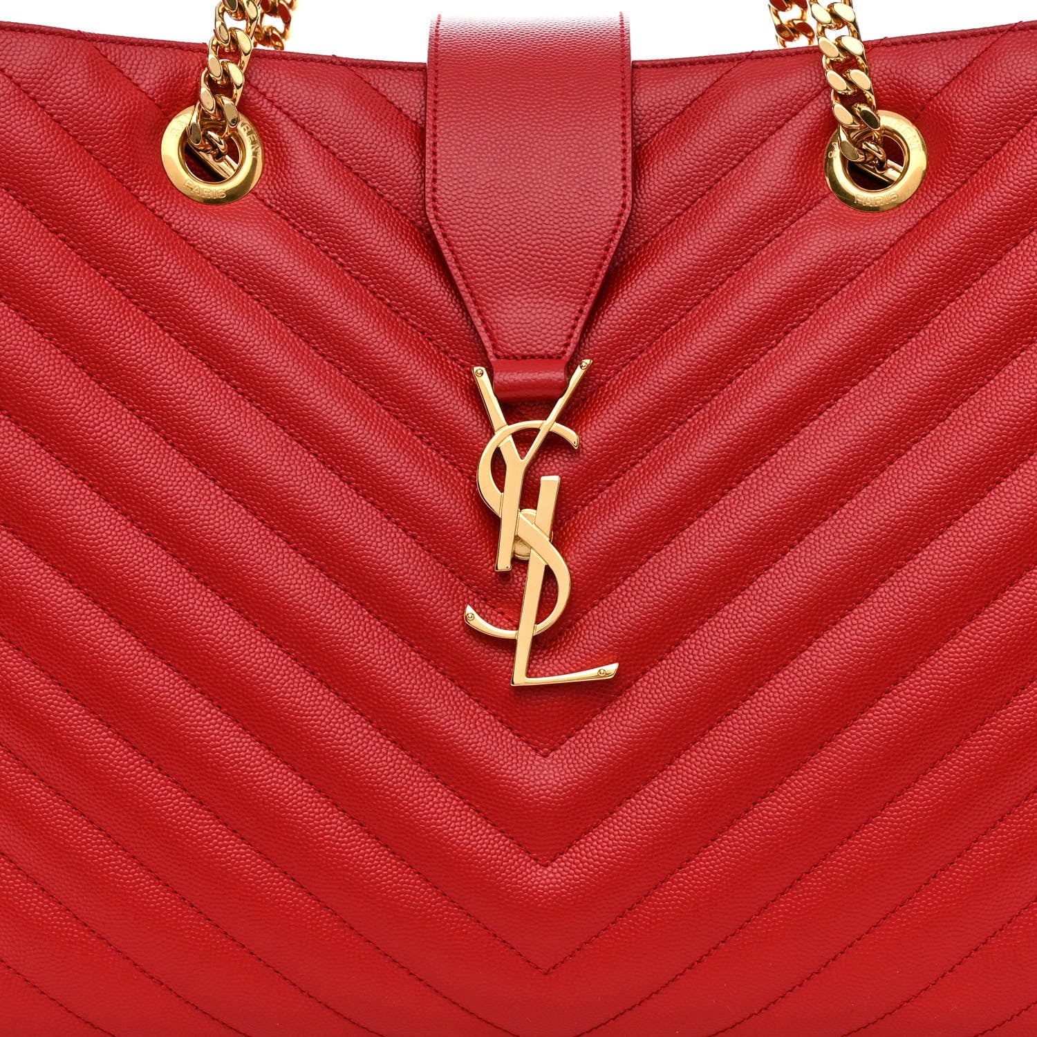 Saint Laurent Grain De Poudre Matelasse Chevron Monogram Shopping Bag Red 8 of 10