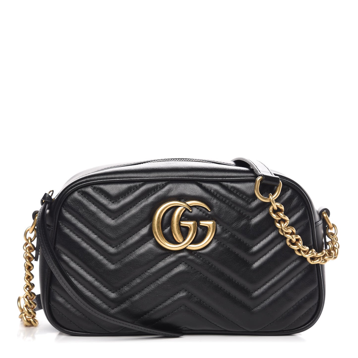 Calfskin Matelasse Small GG Marmont Chain Shoulder Bag Black
