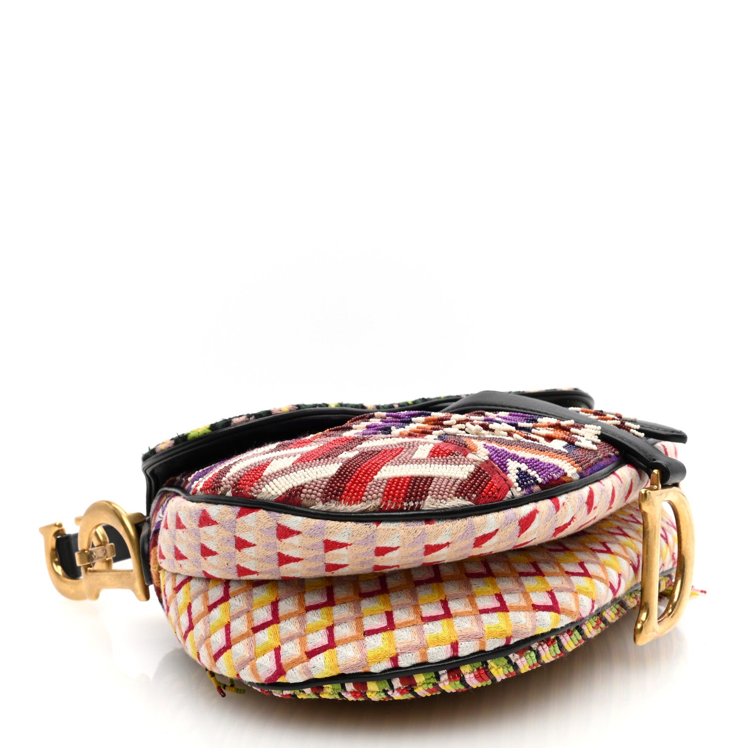 Christian Dior Embroidered Fringe Beaded Medium Saddle Bag Green Multicolor 4 of 10