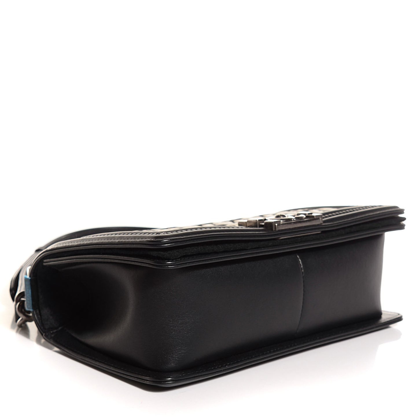 Calfskin Woven Medium Boy Flap Black White