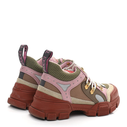 Gucci X SEGA Mesh Canvas Calfskin Womens Flashtrek Sneakers 35 Military Oatmeal Carmine Rose Ardesia 4 of 10