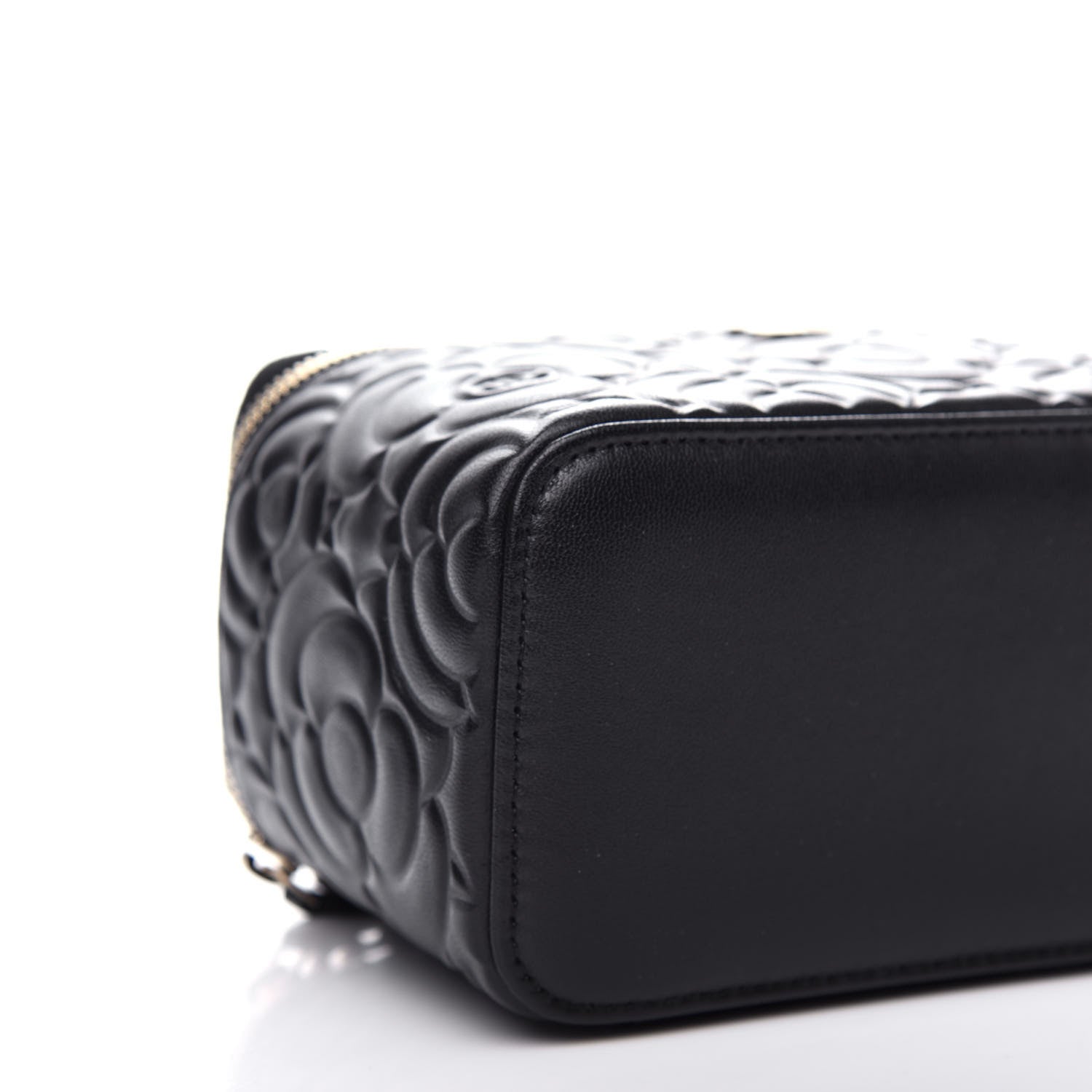 Chanel Goatskin Camellia Embossed Quilted Small Vanity Case With Chain Black 8 of 11