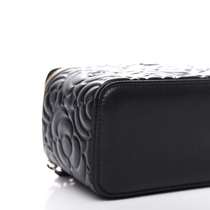 Chanel Goatskin Camellia Embossed Quilted Small Vanity Case With Chain Black 8 of 11
