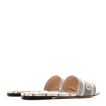 Christian Dior Canvas Check'N'Dior Pop Embroidered Dway Flat Slide Sandals 41 Grey Stone 3 of 11