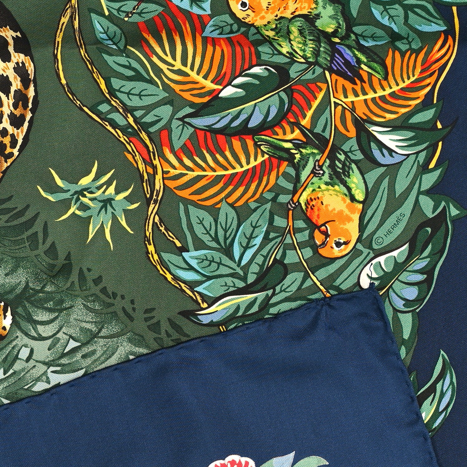 Hermes Silk Jungle Love Scarf 90 Marine Vert Orange 3 of 3