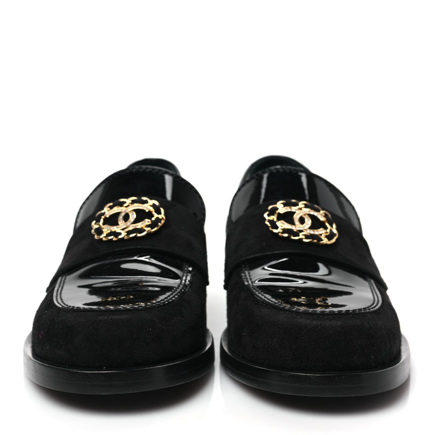 Patent Calfskin Suede Kidskin CC Mocassin Loafers 37 Black