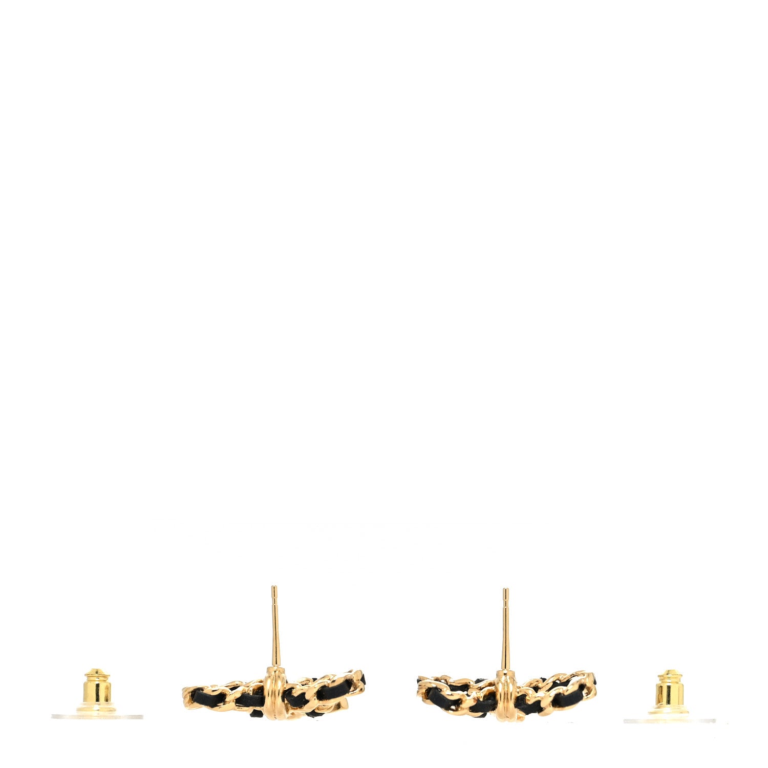 Chanel Lambskin Chain Bow Stud Earrings Black Gold 3 of 4