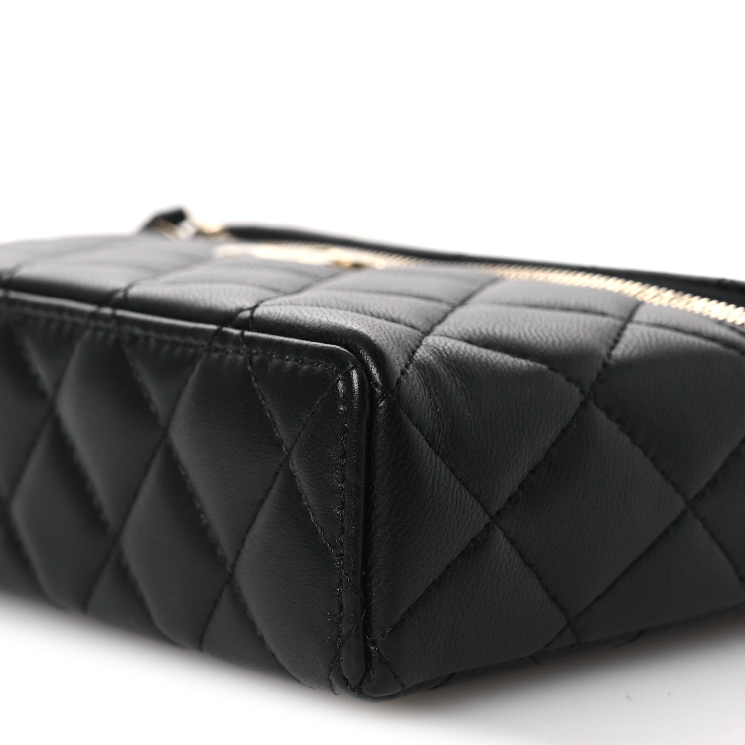 Chanel Lambskin Quilted Crystal CC Top Handle Slim Vanity Case With Chain Black 10 of 12