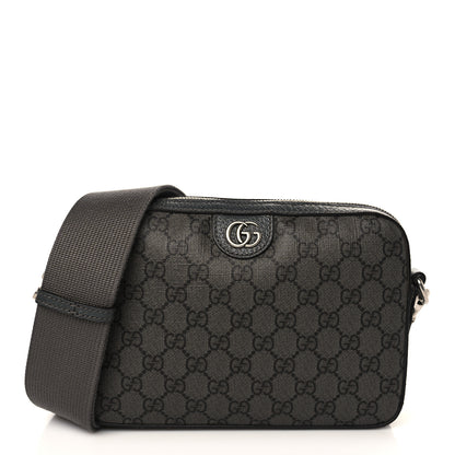 Gucci GG Supreme Monogram Textured Dollar Calfskin Web Ophidia Wristlet Shoulder Bag Grey Black Graphite Grey 1 of 7