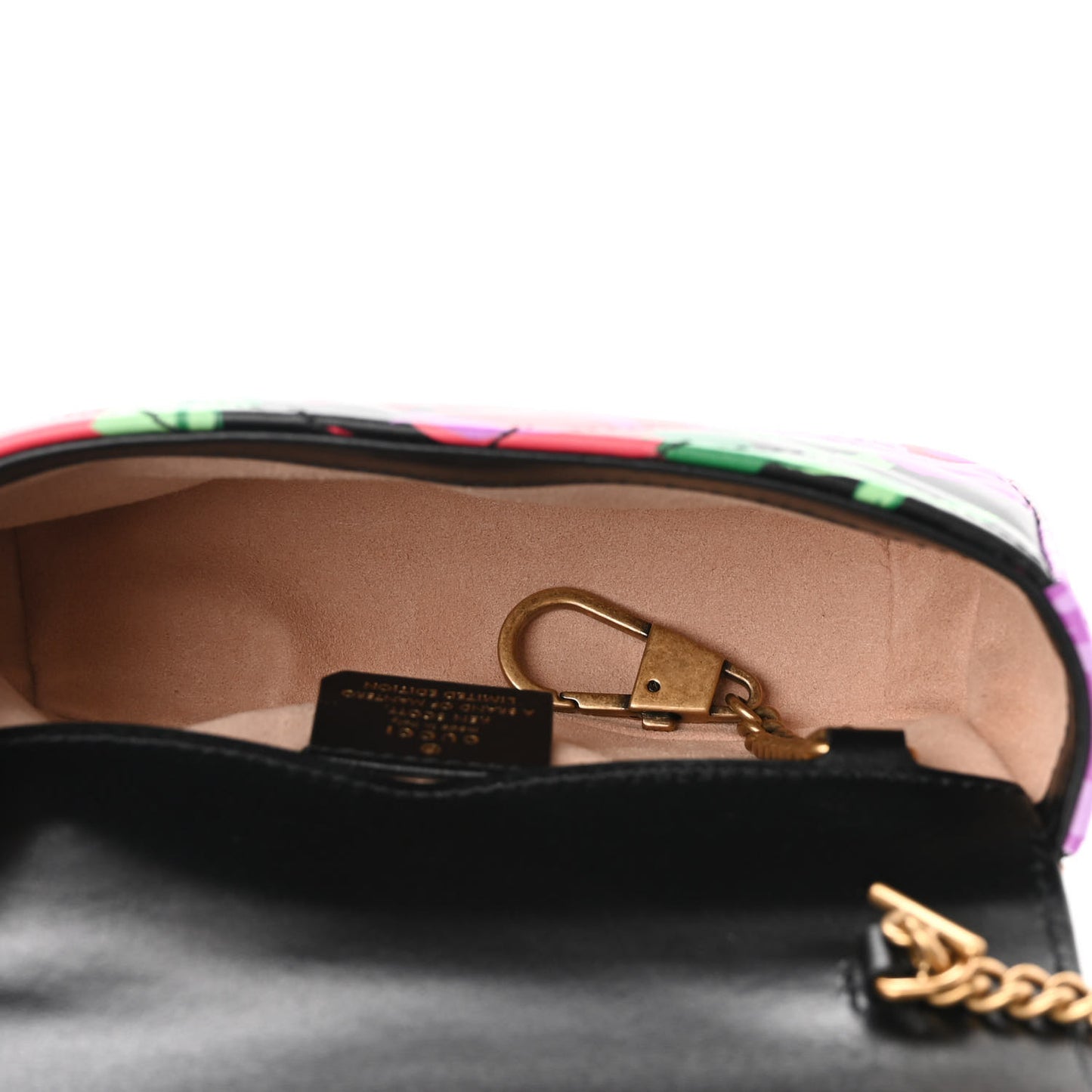 X KEN SCOTT Calfskin Matelasse Floral Print Super Mini GG Marmont Shoulder Bag Black