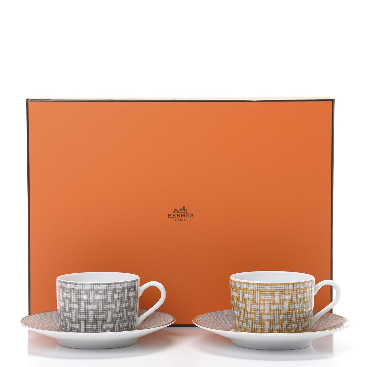 Porcelain Mosaique Au 24 Gold Platine Tea Cup and Saucer Set of 2