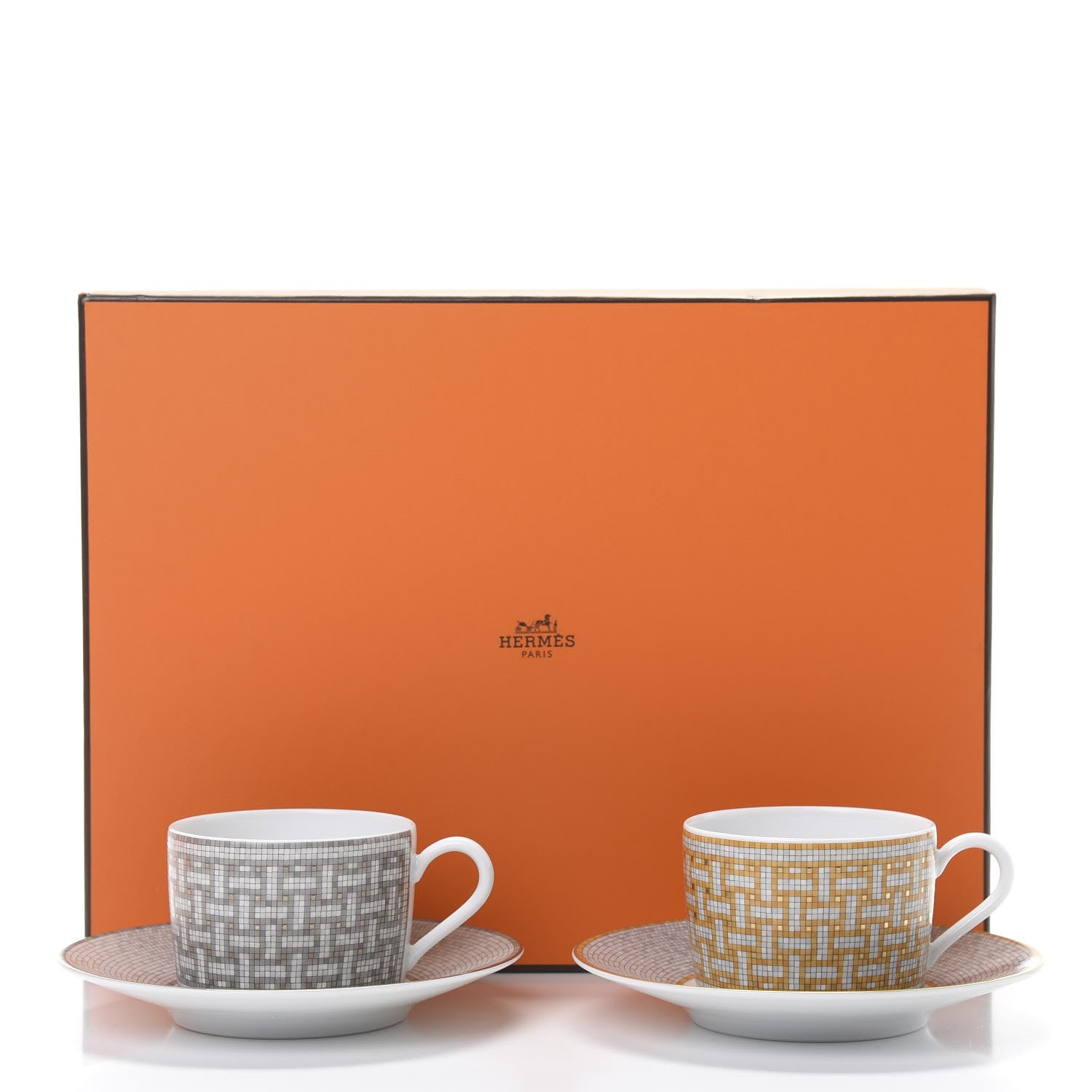 Hermes Porcelain Mosaique Au 24 Gold Platine Tea Cup and Saucer Set of 2 11 of 11